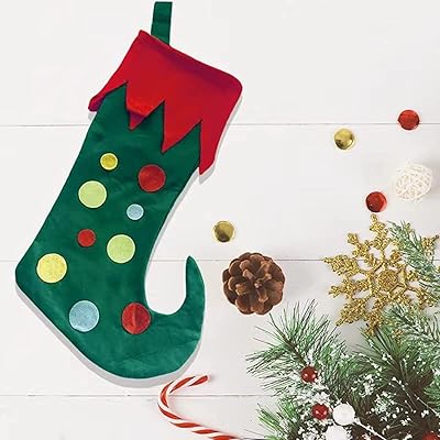 18" chaussette de noël elfe personnalisée, bas de clown, décorations familiales à pois
