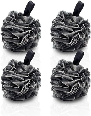 4 pièces éponge de bain luffa noire avec bambou naturel et boule