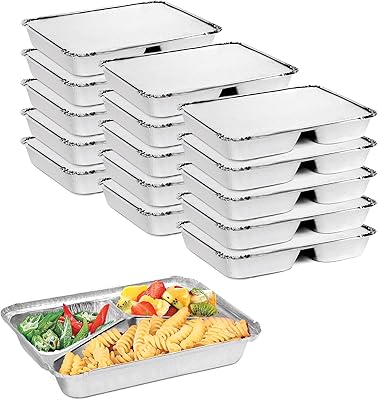 Récipients alimentaires en aluminium avec couvercles - [10 pièces] 760 ml 3 compartiments