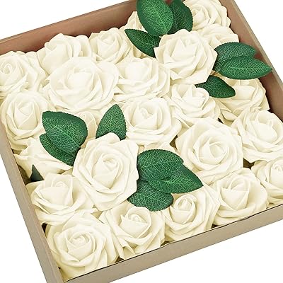 Gonicvin fleurs artificielles, 50 pièces roses artificielles fausses fleurs avec tiges, bouquets de fleurs artisanales réalistes pour mariage, fête, maison, décorations de saint valentin (ivoire). Diaytar Sénégal : Diversité produits, unité de prix bas