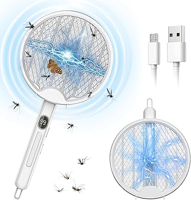 Nikomi tapette à mouches électrique 4 en 1 avec affichage de puissance pliable