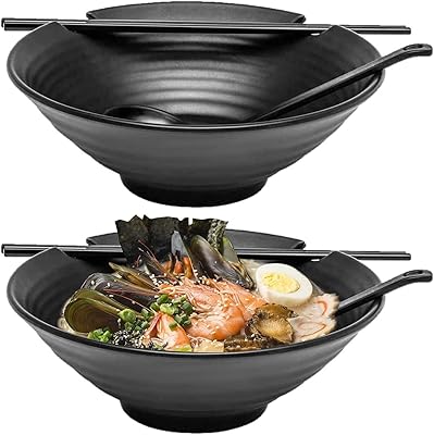 Ensemble de 6 bols à ramen, total avec baguettes, bols en mélamine noire