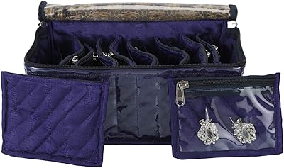 Boîte à bijoux en tissu fun homes avec 10 sacs transparents (violet)