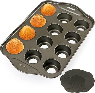 Moule à muffins antiadhésif de 12 tasses avec couvercles inférieurs amovibles, moule à