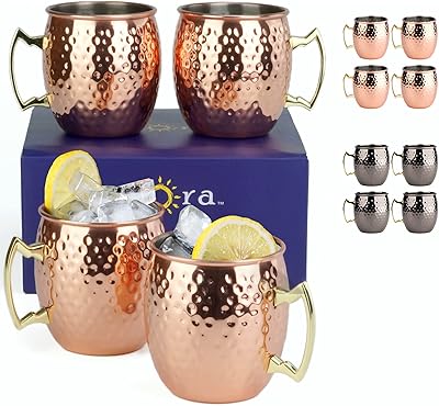 Ensemble de 4 tasses mules de moscou en cuivre martelé aurora, durables