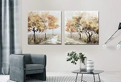 Grande toile murale encadrée avec arbres pour la maison peintures à l'huile aquarelle