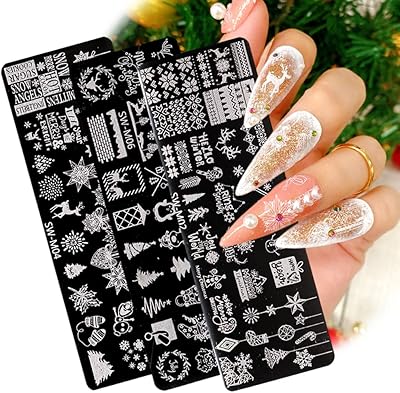 Jimyuu ensemble de modèles de nail art de noël, 6 feuilles, flocon