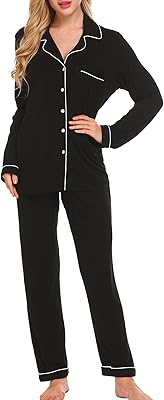 Pyjama pour femme à manches longues et boutons doux en bas, ensemble