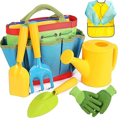 Ensemble d'outils de jardinage pour enfants composé de 7 pièces avec un sac