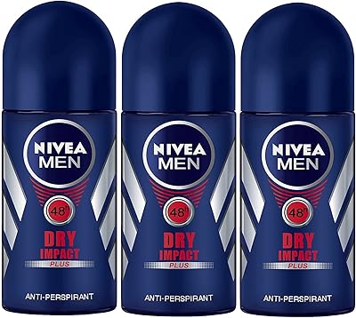 Déodorant antisudorifique nivea men dry impact, roll on 50 ml (pack de 3)