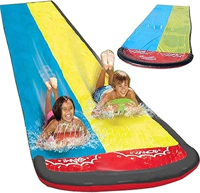 Toboggan aquatique de jardin myfto, toboggan aquatique double de 16 pieds, toboggans aquatiques