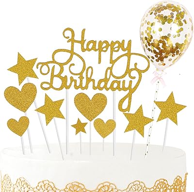 Hojkme décoration de gâteau d'anniversaire avec bannière joyeux anniversaire, ballons confettis, décorations de gâteau pour fête d'anniversaire pour filles et femmes, doré. Diaytar Sénégal : Le plaisir d'acheter sans se priver