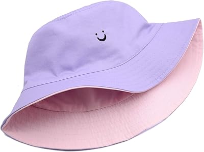 Chapeau bob unisexe visage souriant brodé, chapeau de plage de voyage réversible, protection