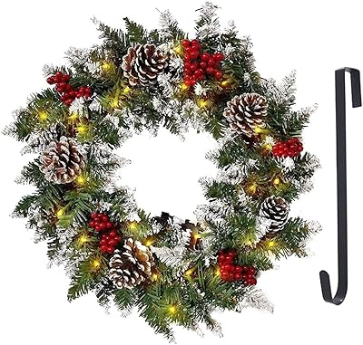 Couronne de noël en plein air couronne 18 pouces pré-éclairée avec lumières
