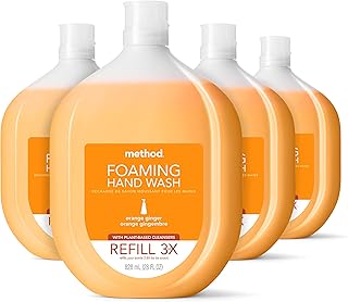 Recharge de savon moussant pour les mains method, gingembre orange, bouteille recyclable, 28