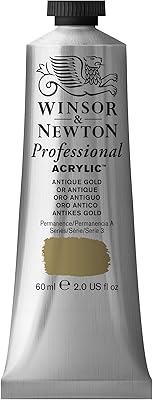 Peinture acrylique professionnelle winser & newton, tube de 60 ml, or antique