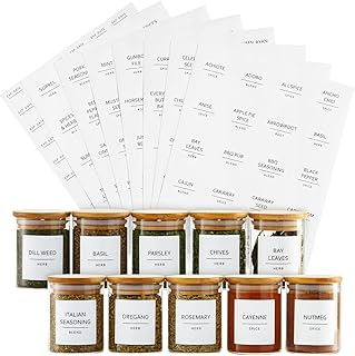 Primify 110 étiquettes pour pots à épices | 72 blanches pré-imprimées 20 vierges