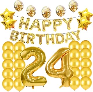 Fournitures de fête pour 24e anniversaire, ballons pour 24e anniversaire, ballon en mylar
