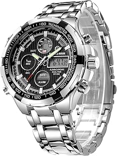 Montre de luxe analogique-numérique en acier inoxydable golden hour pour hommes