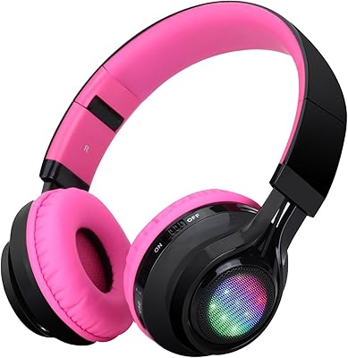 Casque sans fil bluetooth 5.0 avec microphone pliable, carte tf, radio fm et lumière led pour téléphones mobiles et tous les appareils compatibles bluetooth (noir et rose). Diaytar : Le e-commerce qui respecte votre budget