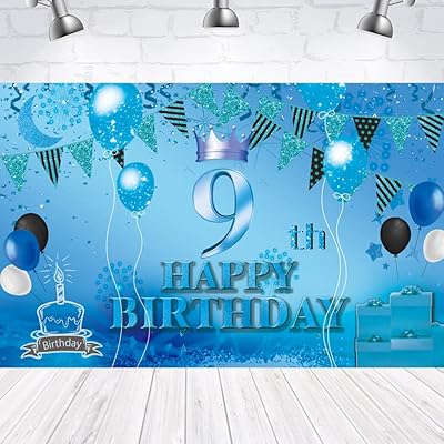 Bannière de toile de fond « joyeux 9ème anniversaire » affiche bleue du