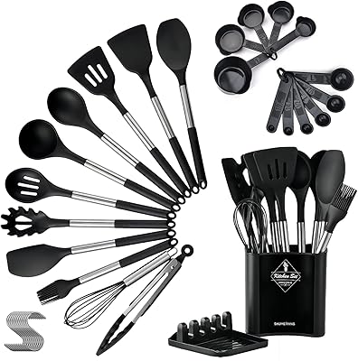 Ensemble d'ustensiles de cuisine en silicone iso 34 pièces avec support