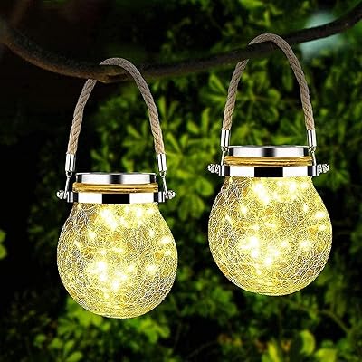 Lampes solaires geegero mason jar, lampes solaires imperméables en verre fissuré, lumières solaires