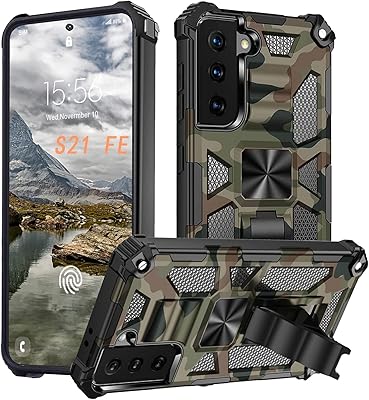 Coque de protection pour samsung s21 fe housse oxford camouflage avec béquille