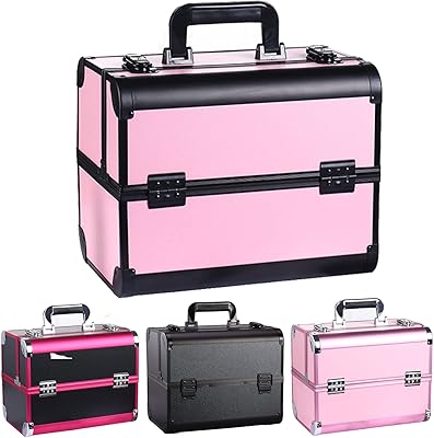 Trousse de maquillage dalmaon grand organisateur de rangement professionnel portable en aluminium