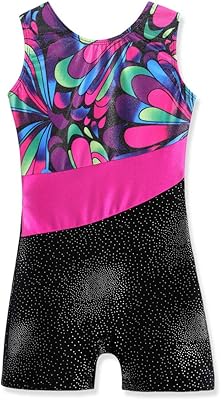 Combinaison de gymnastique pour fille avec short décorée de motifs brillants de fleurs