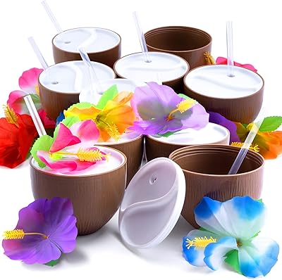 Tasses future plus en noix de coco avec pailles d'hibiscus, 10 pièces anti-déversement