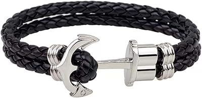 Bracelet en cuir tressé noir ancre de bateau pour homme mb20bl