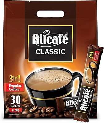 Sachets de café instantané 3 en 1 d'ali cafe, 20 sachets, poids 30