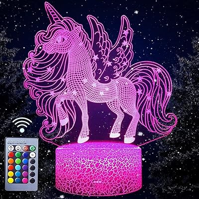 Veilleuse licorne pour enfants veilleuse led 3d 16 couleurs avec télécommande