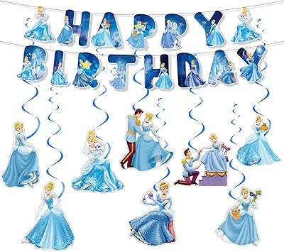 Décorations d'anniversaire de dessin animé cendrillon, bannière de cendrillon, décorations de fête, tourbillons