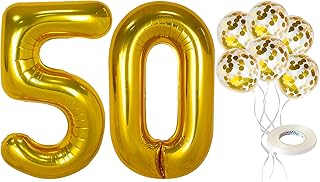 50 ballons chiffres dorés avec confettis grands en feuille d'or de 40"