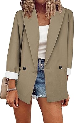 Veste blazer ouverte à manches longues pour femme, couleur unie, grande taille, kaki