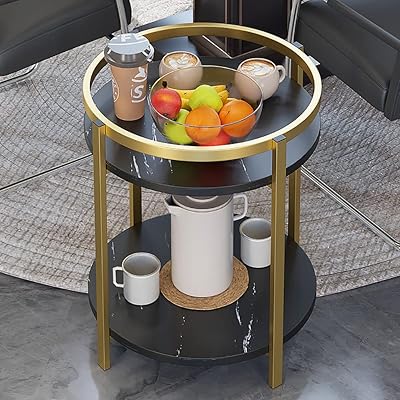 Table d'appoint ronde double couche en marbre table de chevet petite basse