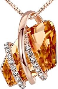 Collier pendentif pierre à souhaits avec cristal de pierre de naissance, plaqué or rose 18 carats/couleur argent, 18" + 2", strass en cristal métallique. Diaytar : Là où commence votre expérience shopping idéale