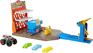 Coffret de jeu hot wheels monster trucks blast station avec hw demo derby