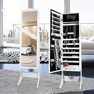 Armoire à bijoux avec miroir - blanc (153 x 40 cm)
