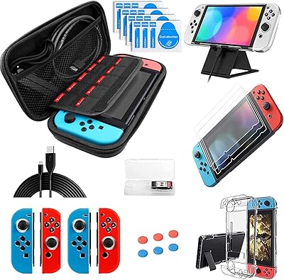 Kit d'accessoires pour nintendo switch oled, ensemble d'accessoires 17 en 1 avec étui