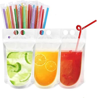 Sacs à boissons transparents luisgy 50 pièces avec pailles en plastique