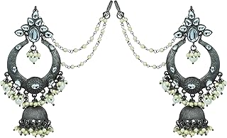 Boucle d'oreille indienne traditionnelle jewelsiya blanc mat avec chaîne à cheveux pour femmes et filles. Diaytar : Vivez l'expérience du shopping malin