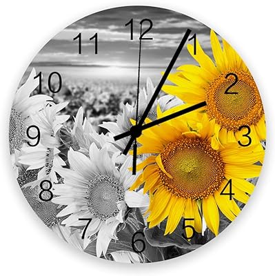 Horloge murale silencieuse de 12 pouces pour chambre à coucher, 2 tournesols jaunes
