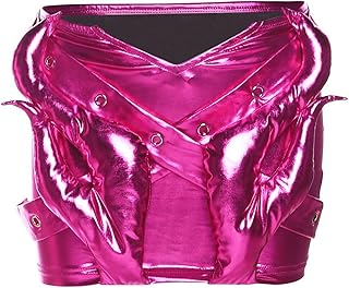 Yiouyi jupe courte, jupe taille basse en cuir brillant pour femmes, design tendance