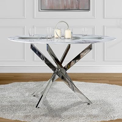 Table à manger vanity living avec effet marbre en bois, table à manger