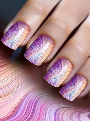 Press on nails - purple marble r2001 ensemble d'ongles artificiels de qualité supérieure