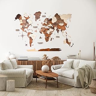 Carte du monde en bois 3d multicolore pour décoration murale pour toute occasion