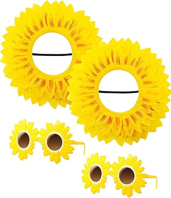 2 ensembles de costumes de tournesol amusants, coiffure de tournesol, lunettes de tournesol
